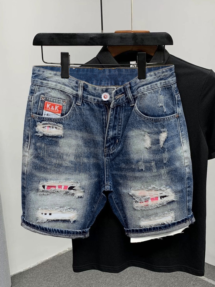 Streetwear Brand Pants - 2026 Summer Ripped Straight Men Denim