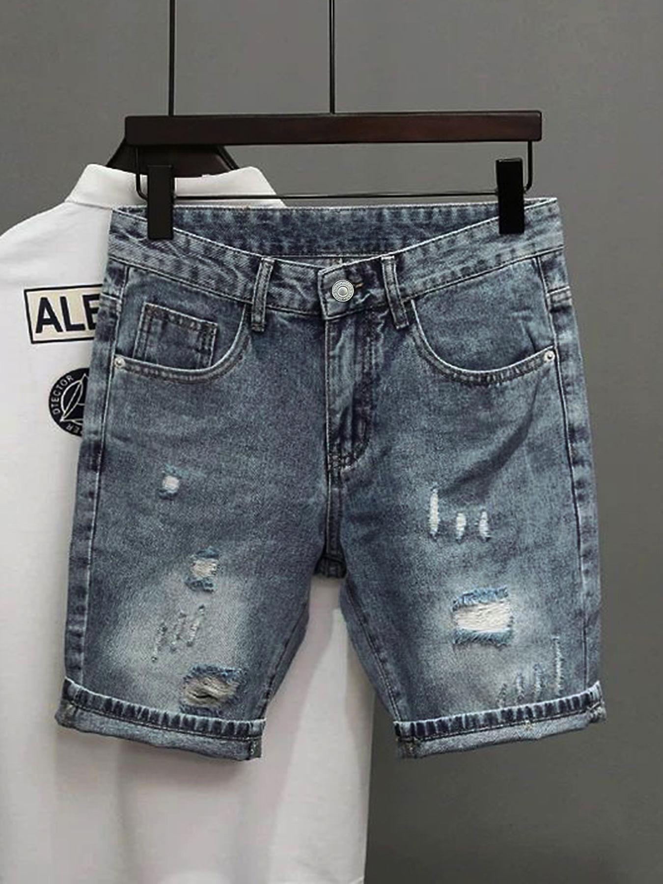 Streetwear Brand Pants - Light Blue Denim Shorts Men's Summer