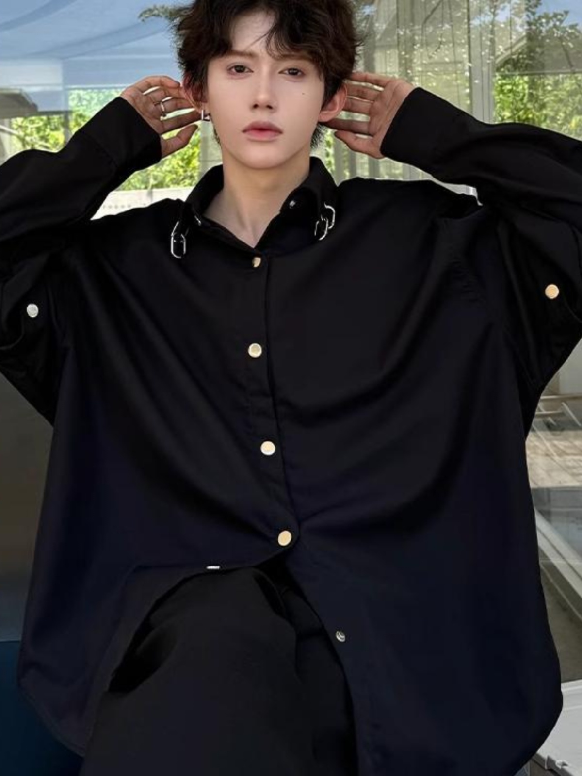 Black Long Sleeve Collared Men - Streetwear Brand Model incelemesi ve fiyatı