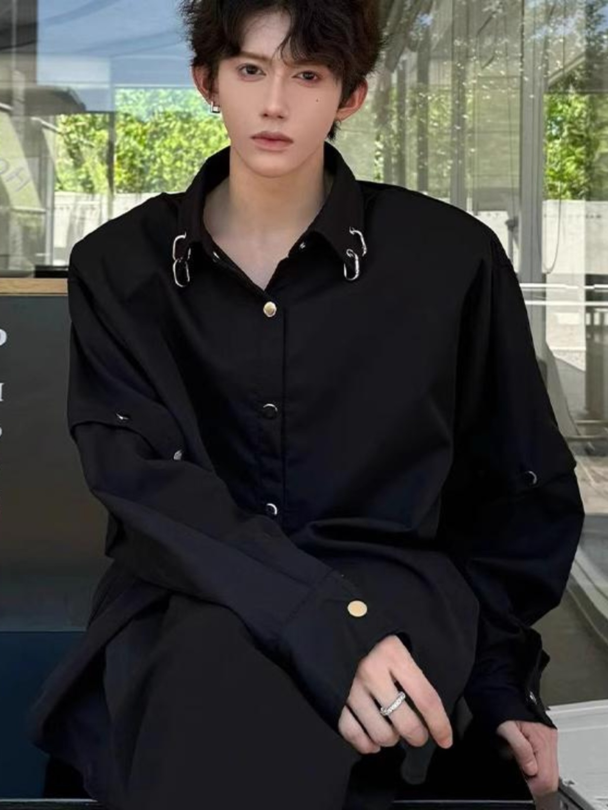Black Long Sleeve Collared Men - Streetwear Brand Model incelemesi ve fiyatı