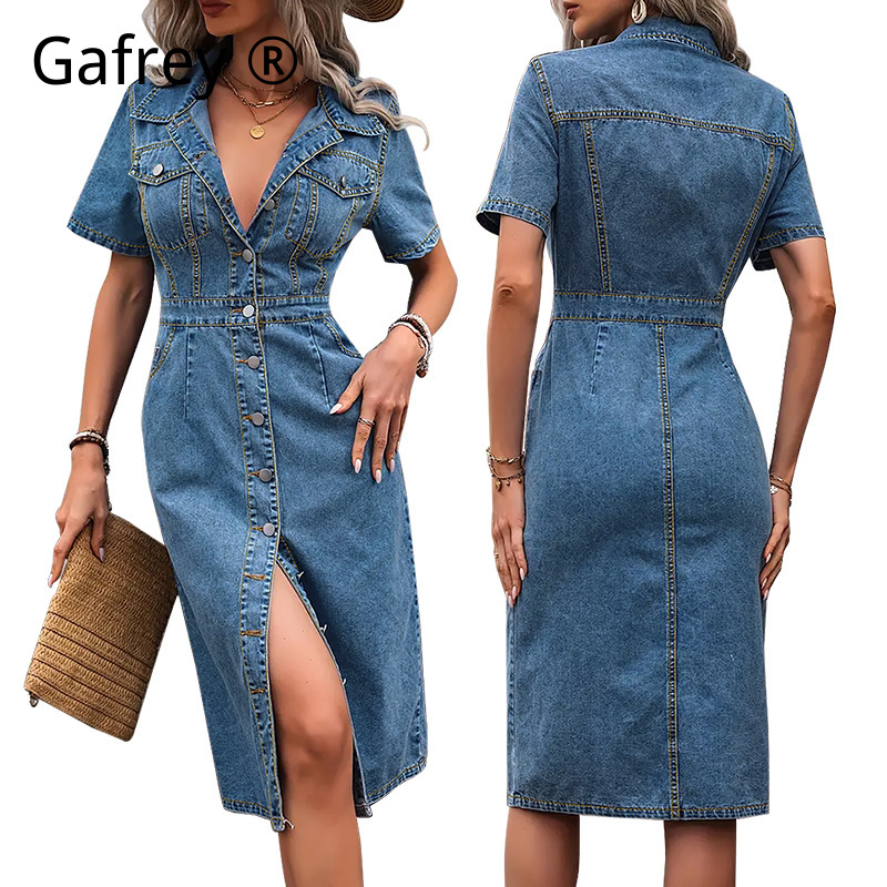 Plus Size Women Lapel Denim Dr - Streetwear Brand Pants incelemesi ve fiyatı