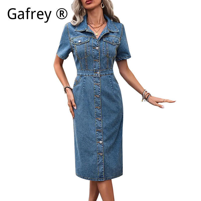 Plus Size Women Lapel Denim Dr - Streetwear Brand Pants incelemesi ve fiyatı