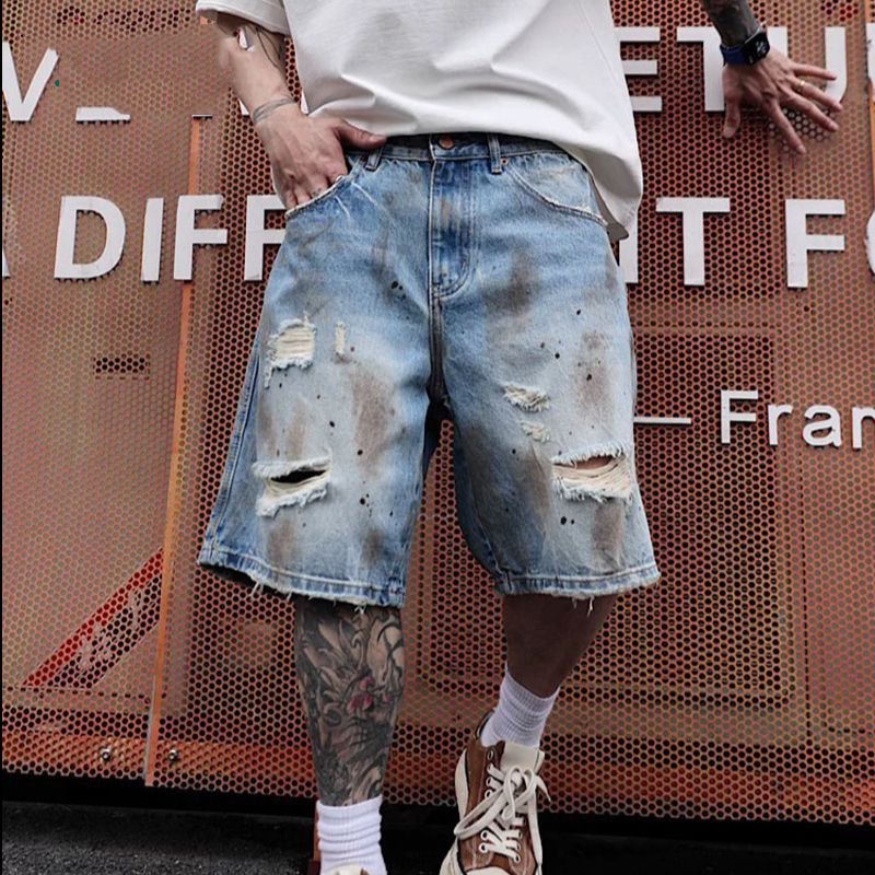 KIDWHXR Men's Denim Short Scon - Streetwear Brand Pants incelemesi ve fiyatı