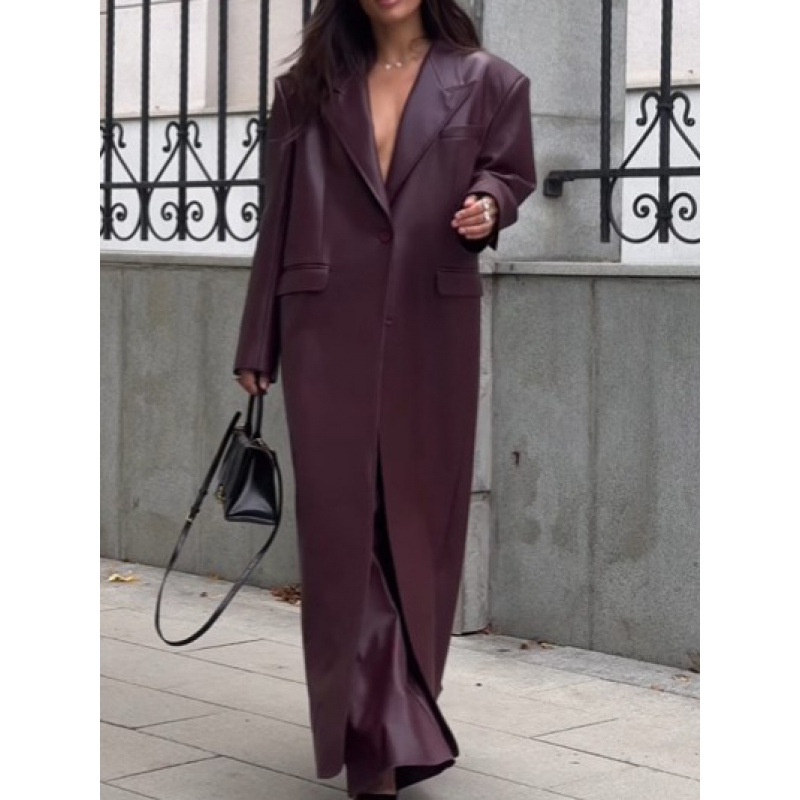 Women Autumn Long Leather Jack - Streetwear Brand Belts incelemesi ve fiyatı