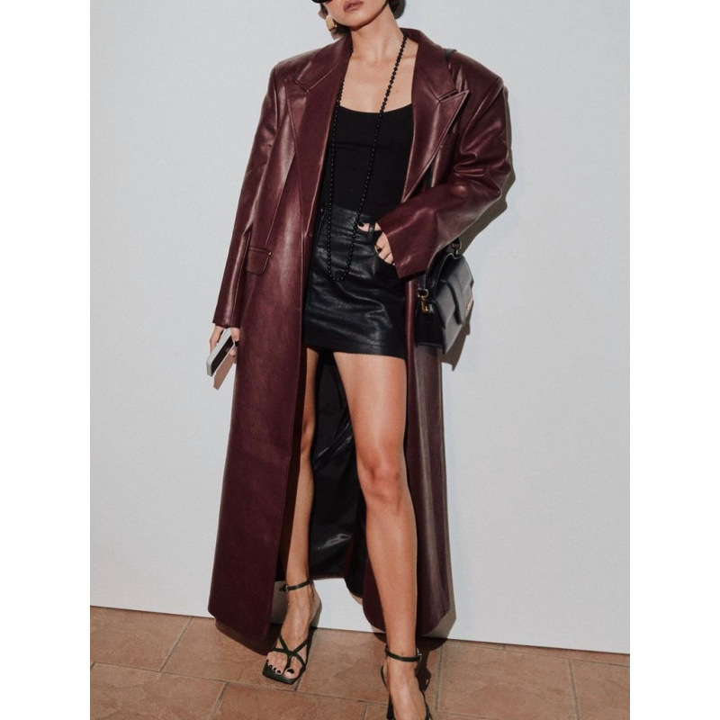 Women Autumn Long Leather Jack - Streetwear Brand Belts incelemesi ve fiyatı