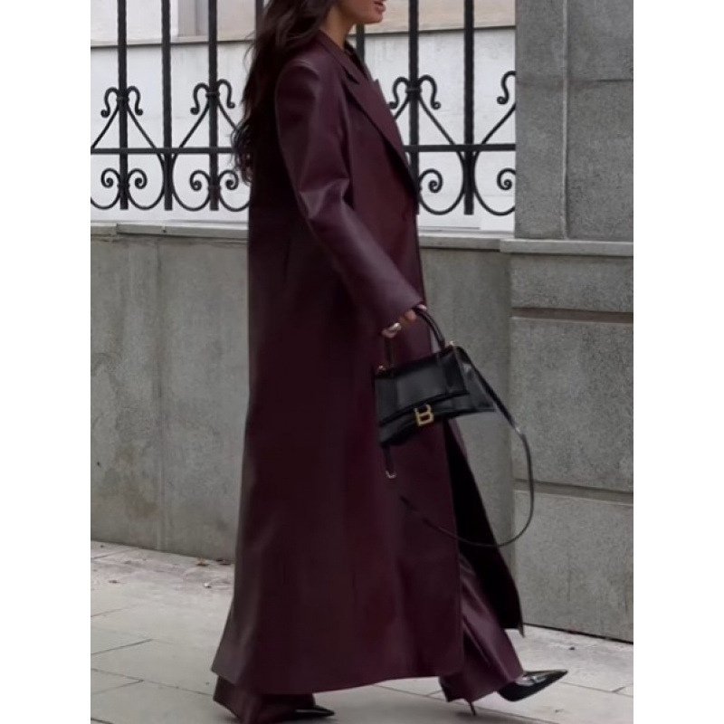 Women Autumn Long Leather Jack - Streetwear Brand Belts incelemesi ve fiyatı